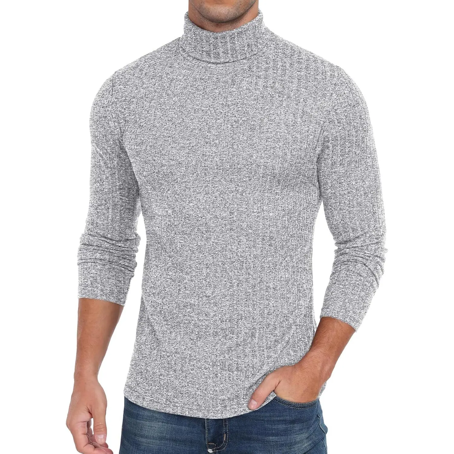 Men's Classic Ribbed Turtleneck, Soft Slim Fit Long Sleeve Pullover Top, Lightweight Casual Menswear for Layering, Birthday Gift
