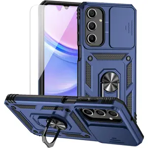 SQ-PCS017 for Samsung Galaxy A16 5G Case with Camera Lens Cover HD Screen Protector, Dual Layer Military-Grade Drop Tested Magnetic Ring Holder Kickstand Protective Phone Case for Samsung Galaxy A16 5G (Navy)