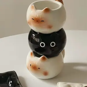 Handmade Ceramic Siamese / Black Cat Coffee Mug - Minimalist Animal Cup for Pet Lovers - Unique Kitchen Decor - Washable - Drinkware