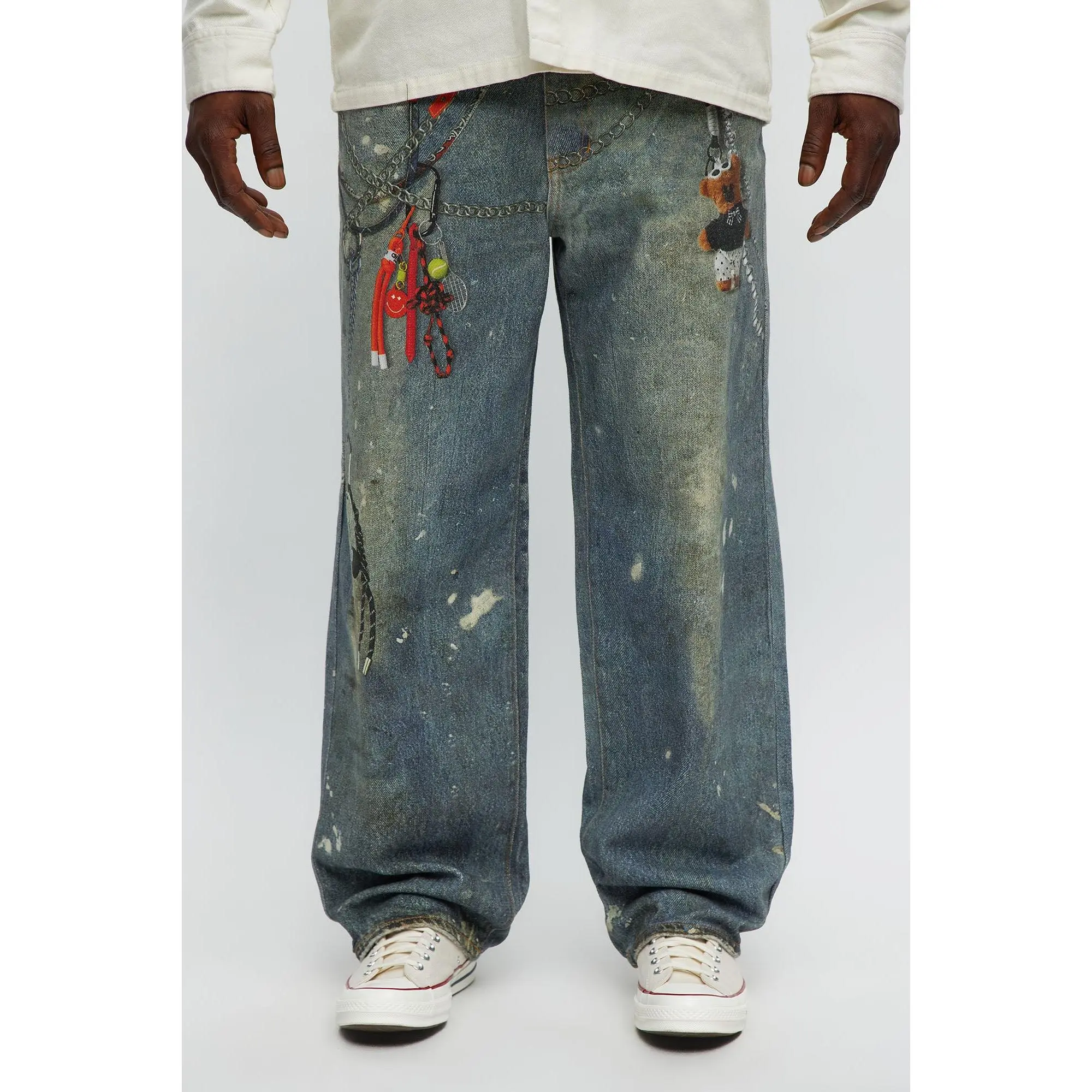 Baggy Rebel Printed Jeans - Medium Blue Wash