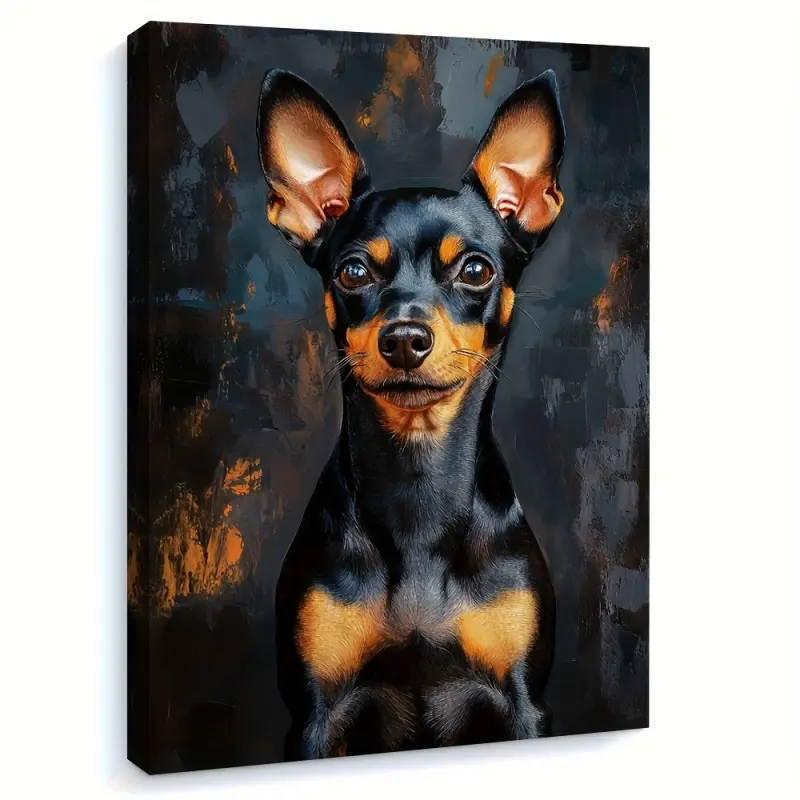 1 piece mini terrier dog canvas art with wooden frame - realistic black and brown portrait, warm orange-brown background, wall decoration for living room, bedroom, office, dining room - gift for dog lovers, pet portrait home decor, living room decoration|