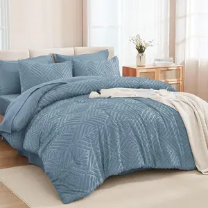 King Size Comforter 7 Grayish Blue - a Bag King Boho Lightweight Fluffy Tufted Sets with Comforter,, Pillowcases  Shams