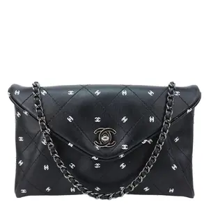 Pre-owned CHANEL Leather Crossbody Bags CC Envelope Printed Lambskin Chain Clutch Bag Black