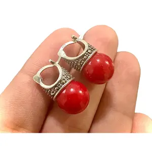 Marcasite Red Pearl Studs 925 Sterling Silver Birthstone Earrings