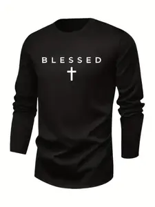 Men's Long Sleeve Printed T-Shirt Set, Casual Loose Fit, Soft Fabric, Durable Stitching, Round Neck, Fall Wardrobe Essential