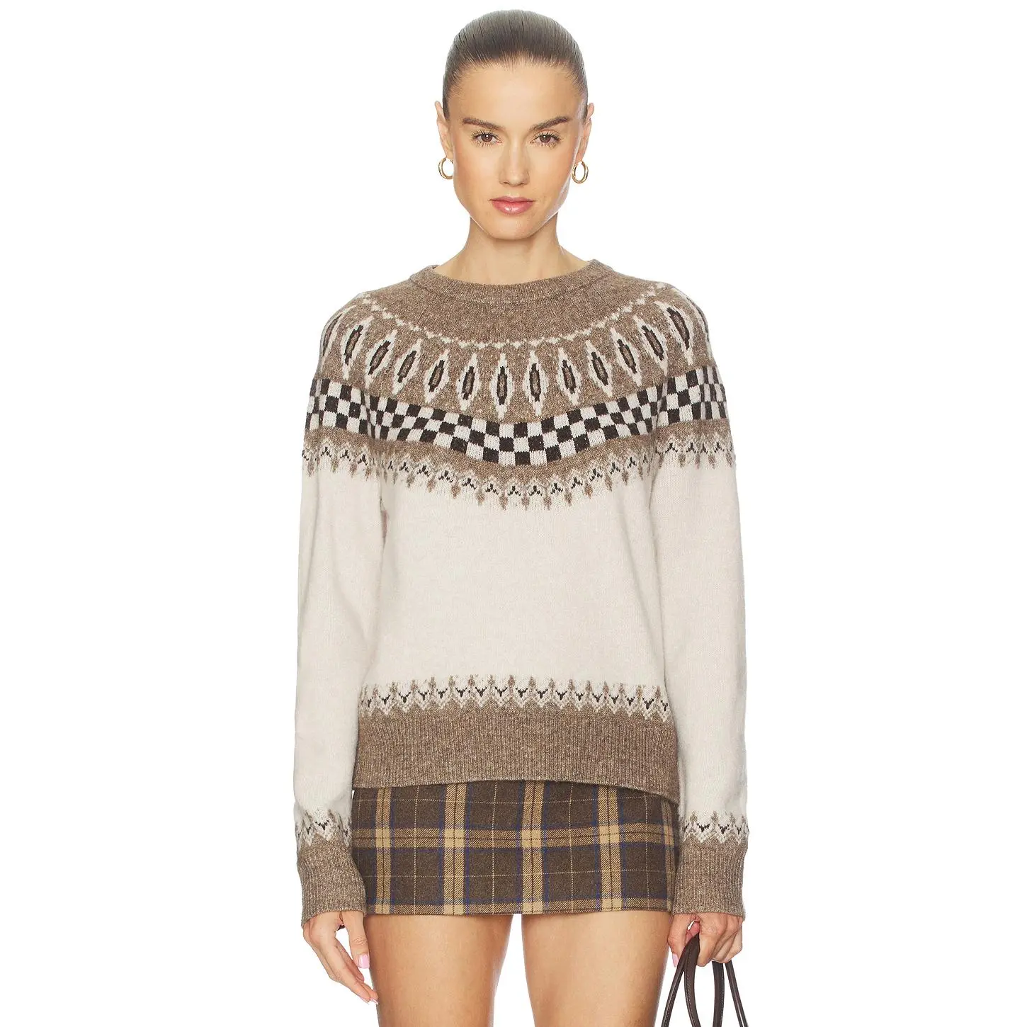 LNA Tali Fair Isle Sweater in Ivory Multi Fair Isle