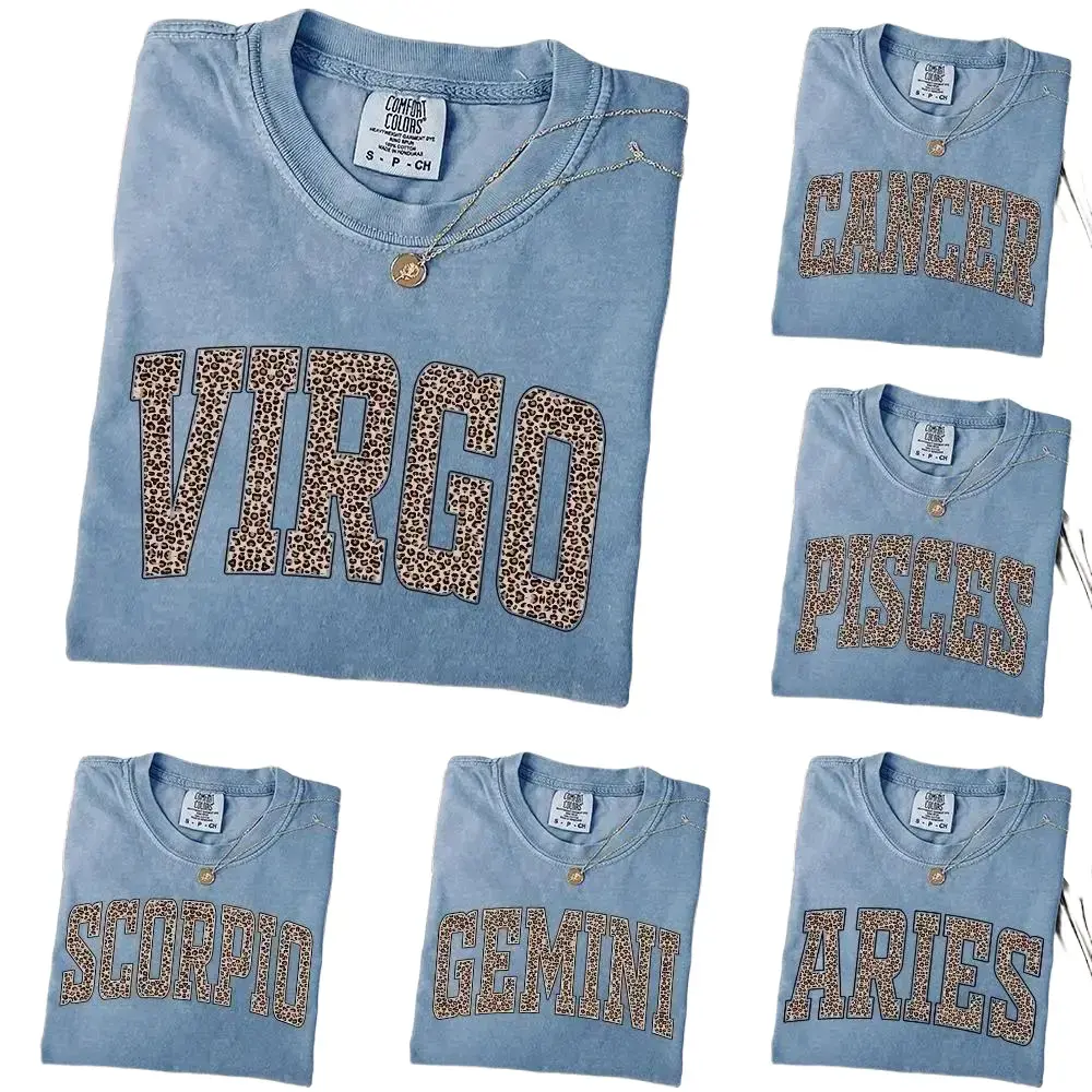 Comfort Colors Leopard Zodiac Shirt for Women - Blue Jean, Custom Astrology Sign Crewneck, 12 Horoscope Sweatshirts, Cute Birthday Gift, Trendy Fall Outfit, Cozy Unisex Pullover for Zodiac Lovers, Gift Ideas - TrendWear USA