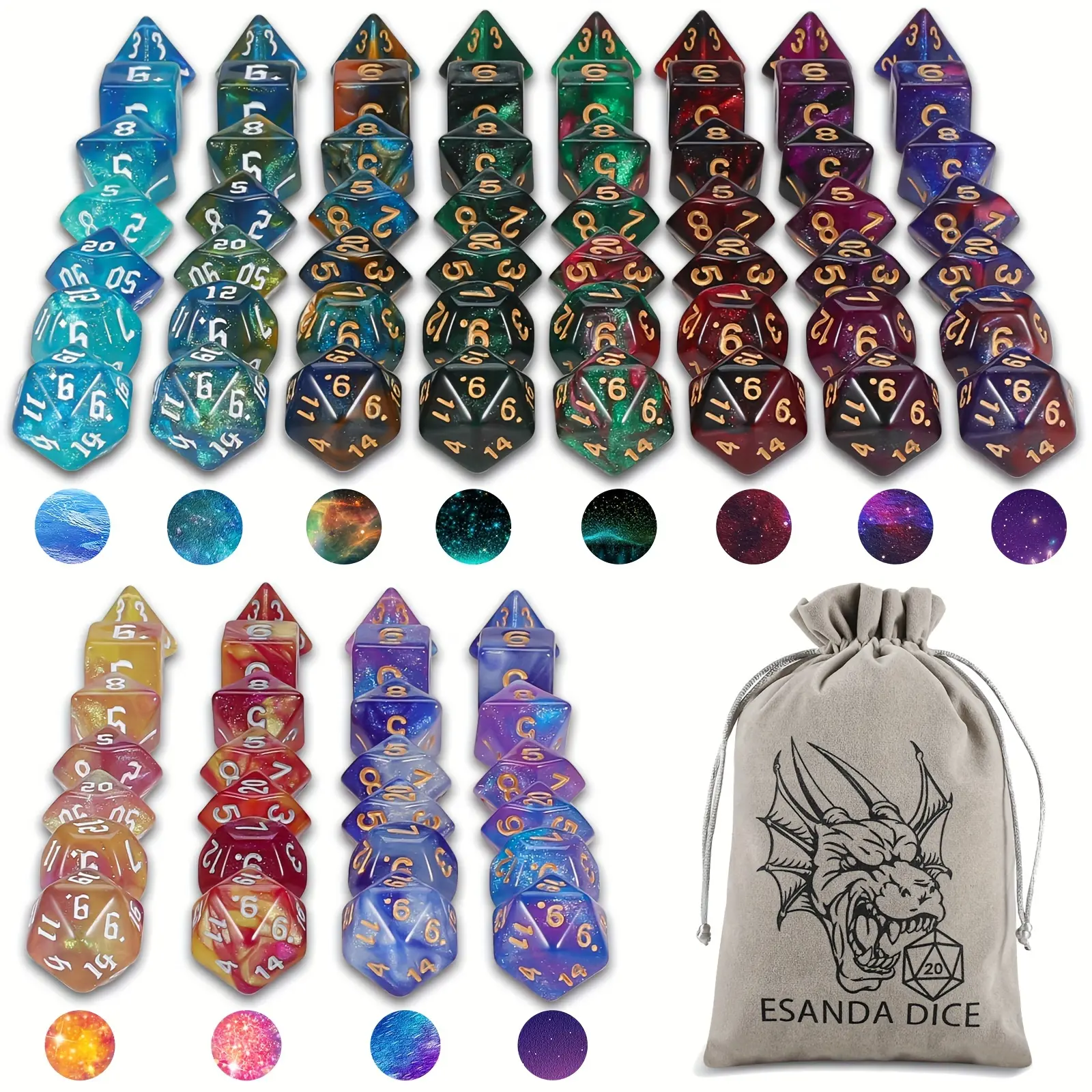 Glitter DND Dice Set – Mixed-Color Starry Sky Polyhedral Dice with a  Creative Pattern Bag for Dungeons and Dragons RPG, Table Party Gaming, Table Game Night, Tabletop Birthday&Halloween&Christmas Gift for Dice Goblins, RPG Players & DMs