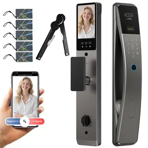 3D Face Recognition Smart Door Lock with Camera & Doorbell, Keyless Biometric Fingerprint, Face, Passcode, IC Card, Mechanical Key, Mortise Lock Body, AutoLock, Tuya App,Smart Home Front Door Security