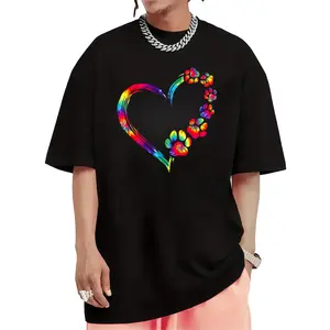Dog Mom Dad Puppy Love Dogs Paw Print Heart Tie Dye Funny T-Shirt