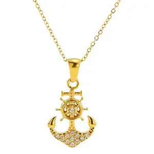 Pirate Anchor Pendant Luxury Zircon Necklace, Women's Titanium Steel Vacuum Gold-Plated Diamond Inlaid Personalized Jewelry