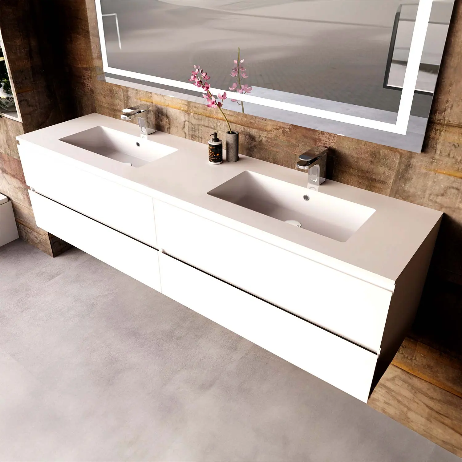 DAX Pasadena Vanity Cabinet 72 In White w/ Glossy Toscana Basin (DAX-PAS017211-G)
