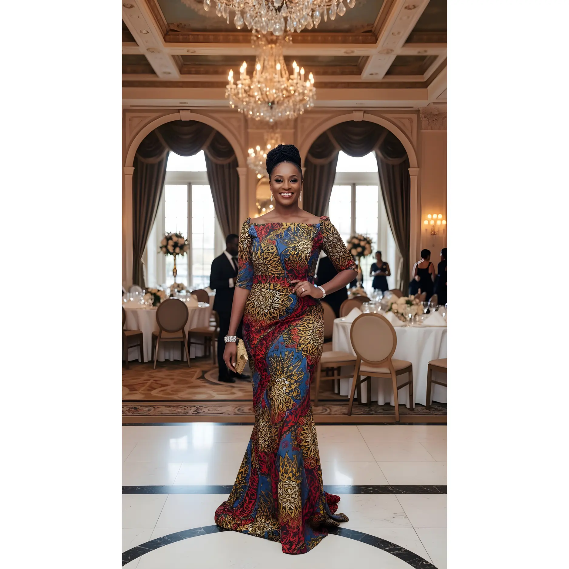 Princess Regal Traditional Gown, Authenticity-Focused Design, Vibrant Print for Formal Occasions