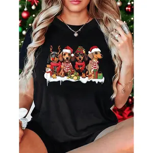 Celebrate the Holiday Season with WomenS Plus Size Christmas Dachshund Print TShirt Featuring Festive Graphics and Comfortable Fabric