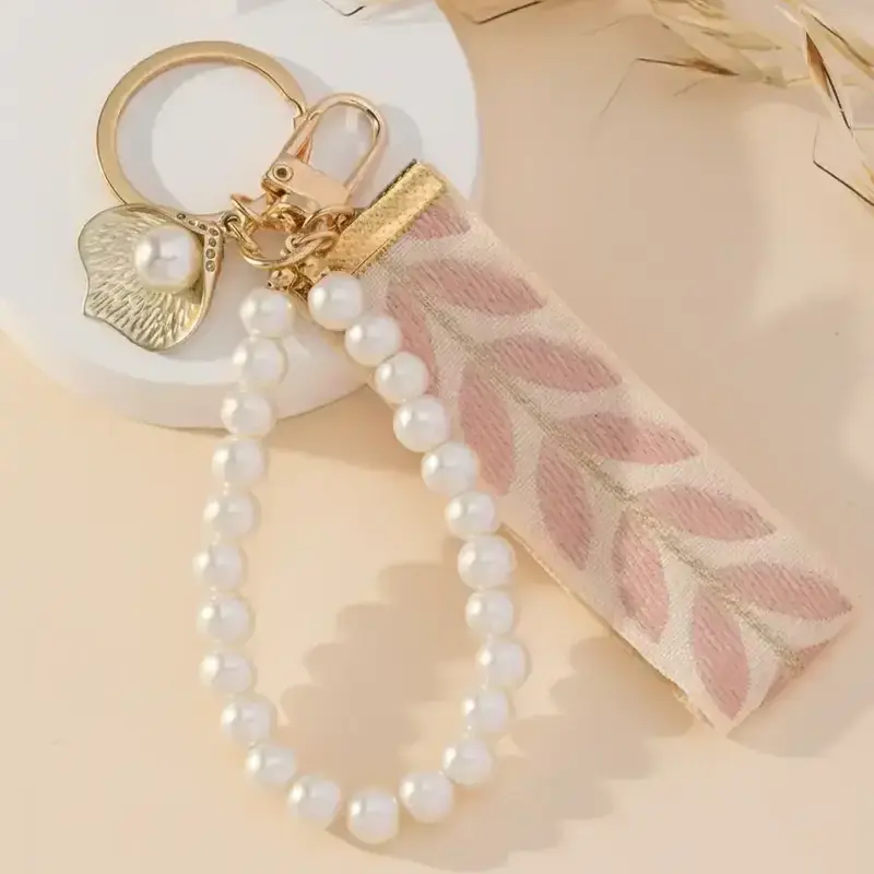 Mother's Day Gift Faux Pearl Decorated Leaf Design Keychain, Pendant Keychain, Keychain for Women & Girls, Fashion Bag Charms Accessories for Daily, Keychain For Purse