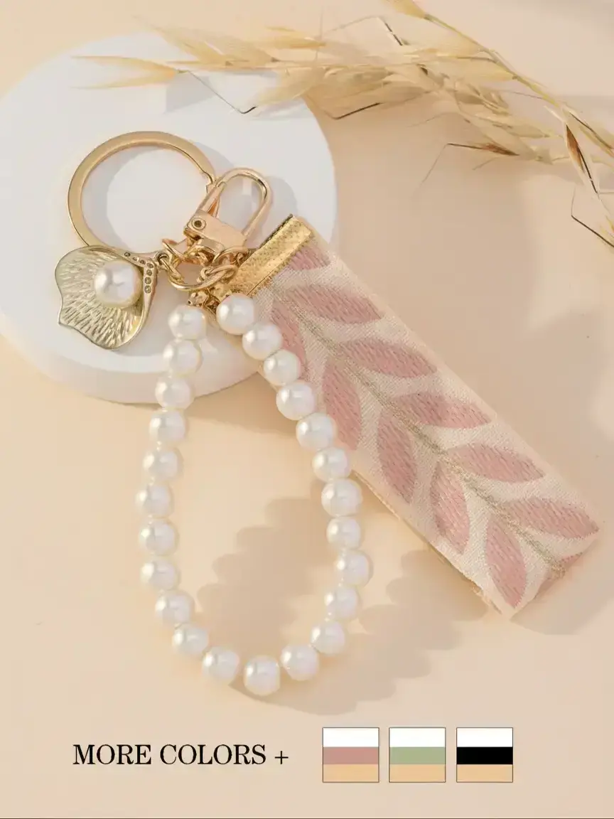 Mother's Day Gift Faux Pearl Decorated Leaf Design Keychain, Pendant Keychain, Keychain for Women & Girls, Fashion Bag Charms Accessories for Daily, Keychain For Purse