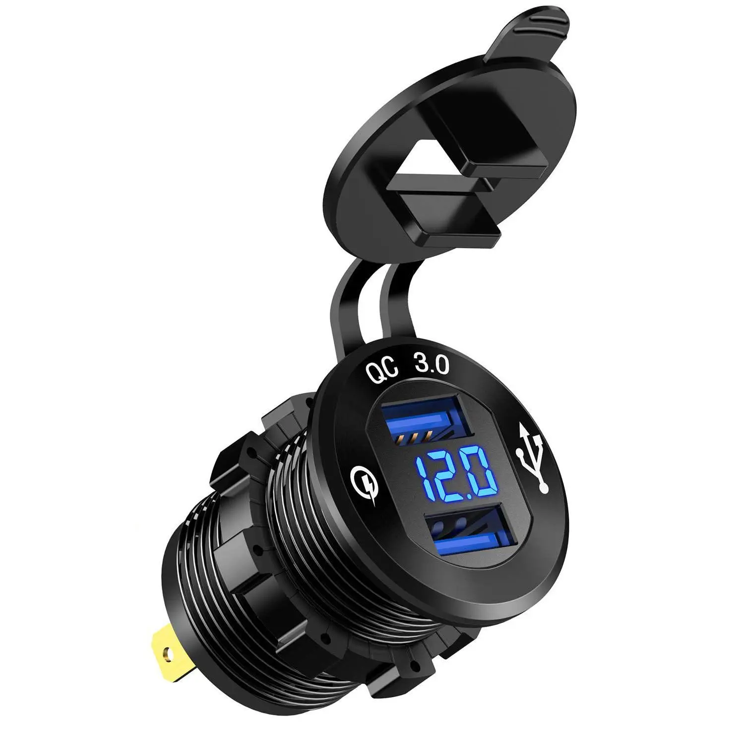 XQC302 Dual USB Quick Charge 3.0 Car Charger with LED Digital Voltmeter