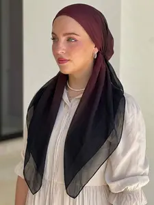 Gradient Color Hijab, Elegant Lightweight Loose Wrap Headscarf, Summer Essential Muslim Fashion Accessory, Plain Surface, All Seasons