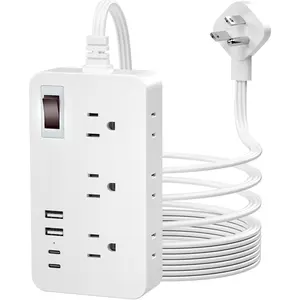 Surge Protector Power Strip - 5Ft Braided Extension Cord Flat Plug with 6 Outlets and 2 USB-A 2 USB-C Ports, 1080 Joules Wall Mounted  Station for Office  ETL (5 FT)