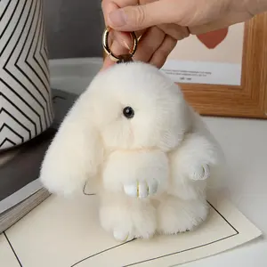 Soft Cute Bunny Keychain Artificial Rabbit Fur Plush Fluffy Pom pom Key Ring for Women