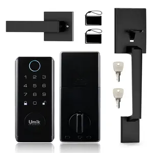 Smart Door Lock with Handle 7 in 1 Keyless Entry Fingerprint Door Lock with Keypad IC Card Physical Key Tuya App Bluetooth Auto-Lock IP65 Waterproof for US Wooden Doors Matte Black