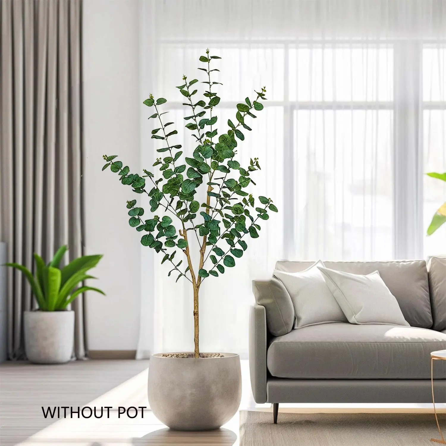 Artificial Eucalyptus Tree Plant Branch, 1 Count Fake Plant without Pot, Indoor Outdoor Decorative Ornament, Faux Plant for Home Office Garden Room Decor, Artificial Eucalyptus Stems, Artificial Plants, Fake Greenery