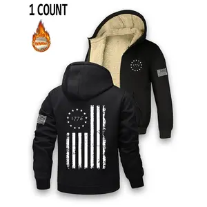 Men's Thickened Fleece Coat Letter Print Lamb Fur Hoodie Casual Comfortable Zipper Cardigan Top Warm Handsome Running Sportswear Black Long Sleeve Menswear Stylish Jackets