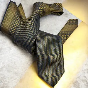 DMITRY 7-Fold Men's Gold (2 in 1) Patterned Italian Silk Tie & Pocket Square Set (Limited Edition)