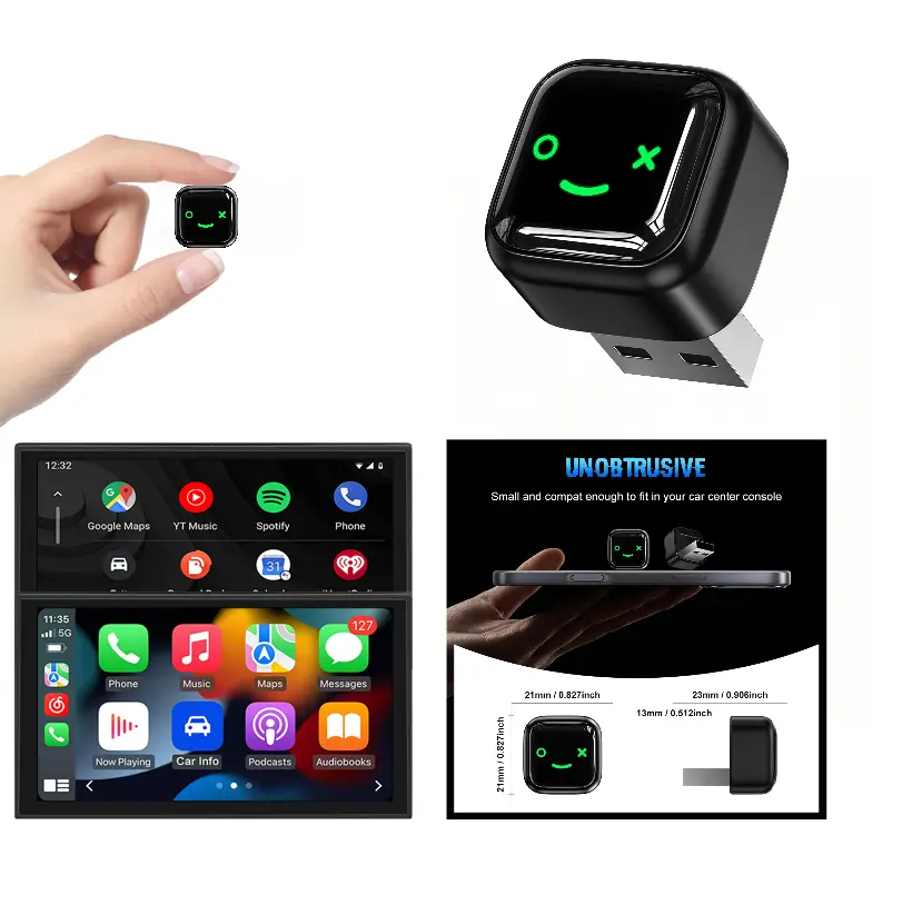 2025Wireless car chargers for Android/iPhone (2 in 1) - 2026 Upgrade Wired CarPlay,Mini Size,Plug and Play,Perfect Compatible with Built-in Wired Apple CarPlay and Android Auto Cars-Black carplay adapter gps charger retractable automotive 2in1 wireless