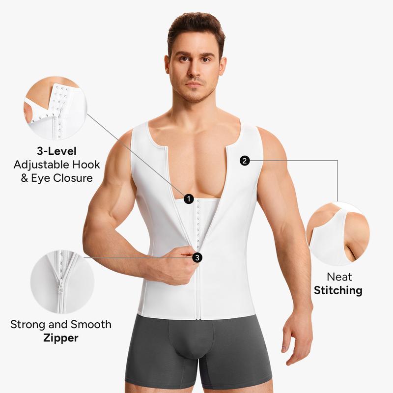 【Nebility】Men's  Waist Trainer Trimmer Compression Vest Steel Bone Support  Outdoor Sport Exercise Athletic Shapewear Fitness Zipper