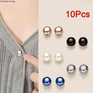 10Pcs Pearl Plastic Snap Buttons, Seamless Adjustable Ball Decorative Fasteners, Durable & Easy-to-Use Clothing Fixing Buttons for Shirts, Dresses, Jackets & Coats, Fashion Repair & Decoration Accessories