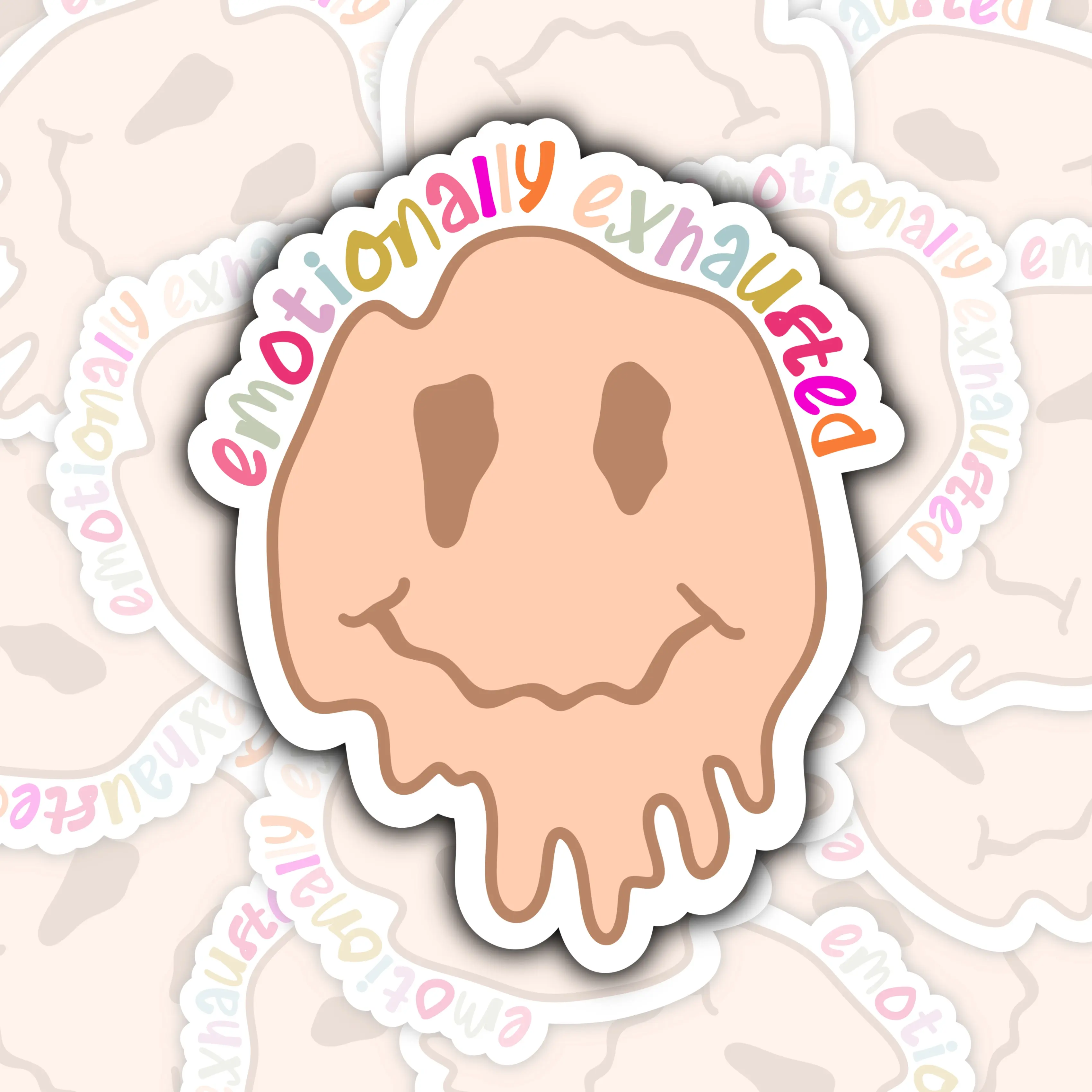 Emotionally Exhausted Sticker ⎮ Mental Health ⎮ Melting Smile Face ⎮ Water Bottle Sticker ⎮ Laptop Sticker ⎮ MarissaDDesigns durable vinyl kindle sticker high quality