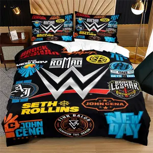 Wrestling logo trendy pattern printed bedding, cover and pillowcase set, sports fan bedroom decoration, Decorative Bedsheet Sets, Soft Bedding Sets