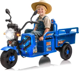12V Kids Ride on Toy, 3-Wheel Electric Truck with 12.6" Extra Wide Seat, Anti-Slip 3-Wheel Design, Large Storage Space, LED Lights, Music, Ride on Car for Kids Boys Girls, Blue