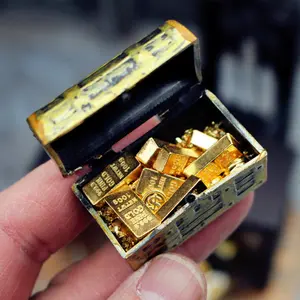 Micro 1:12 Scale Simulated Gold Treasure Set (Chest+Coins+Bars+Ingots+Nuggets) | Metal Material | Dollhouse Decor | Miniature House Accessory | DIY Tiny Room Display Corner/Decor Shelf Styling | Decorative Micro Model Ornaments | Vintage Miniature