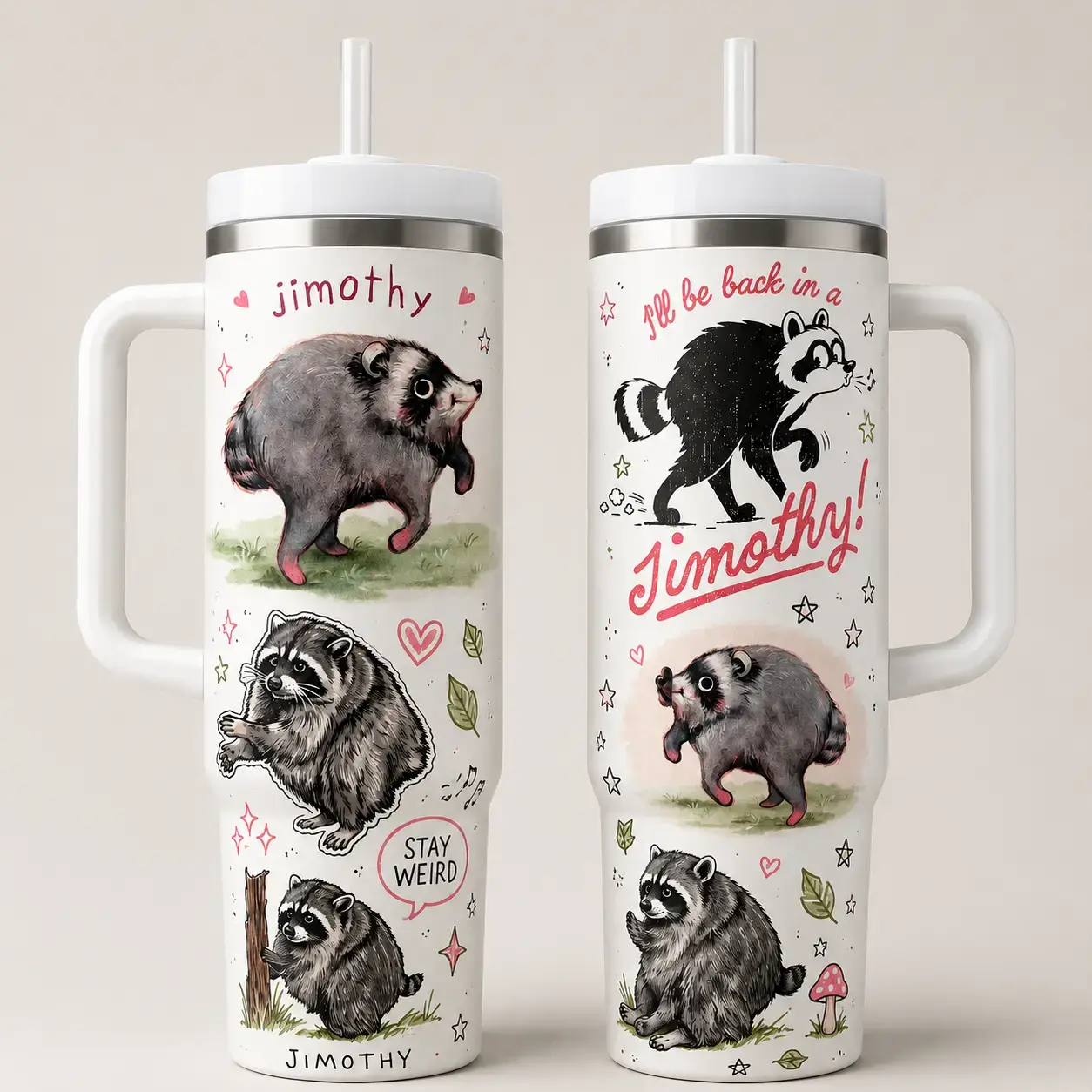 V2 Jimothy Raccoon, Funny Cute Racoon Tumbler 40oz With Handle & Straw, Pickle Rick Fan Gift, Insulated Ice Cup with Straw Double Wall Vacuum Insulated Travel Mug, Eco-Friendly, Gift for Your Health