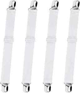 Bed Sheet Straps, Sopito Adjustable Elastic Fitted Sheet Corner Holders Straps to Stay in Place, Non-Slip Fasteners Clips Compatible for Crib to King Size Bed, White 4Pcs