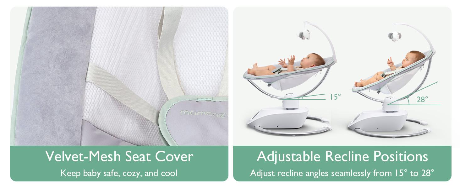 Momcozy CocoSway Baby Swing for Infants to Toddler, 3D-Motion Electric Baby Swing with 6 Motions & 4-Speeds, Remote Control, Infant Swing with 8 Preset Lullabies for Baby Boy Girl Up to 20 lbs