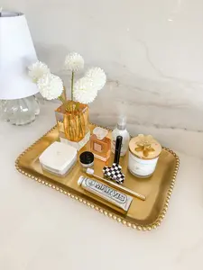 Gold Beaded Rectangle Vanity Tray