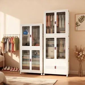 Multi-purpose Plastic Storage Cabinet Easy Assembly Foldable with Wheels Divided Compartments Large Capacity Modern Aesthetic Home Organization Cupboard