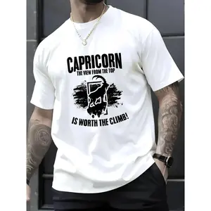 Menswear 100% Cotton Casual Comfy Relaxed-Fit Unisex Capricorn Zodiac Sign Short-Sleeve Crewneck Tee