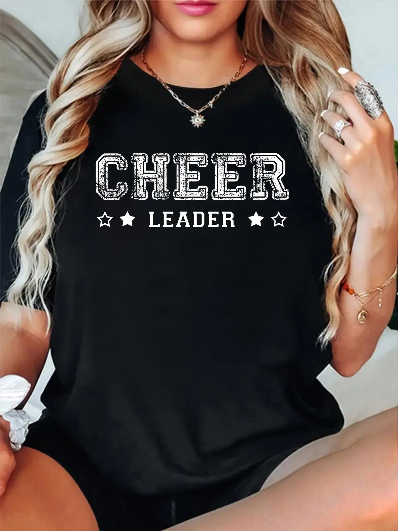 Cheerleader Spirit Squad World Varsity All Star Cute Cheer T-Shirt women's graphic tees fall shirts Casual All-Season Sportswear,Round Neck, Short Sleeve, Machine Washable