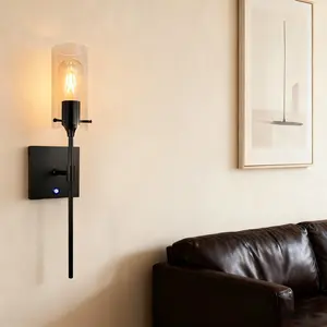 1P Glass Square Base Rechargeable Wall Lamp 52cm 4000mAh White/Warm Light Rechargeable Glass Wall Lamp Suitable for Indoor Living Room Bedroom Corridor Wall Lamp