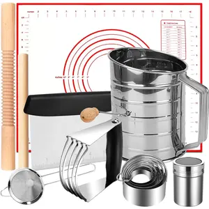 Biscuit  Set, 14 count Pastry Blender Set with Pastry , Flour Sifter, Rolling Pin, Biscuit , Dough , Powdered Sugar Shaker Duster, Fine Mesh Strainer Baking Mat for Cooking Baking