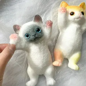 Cute Taba Squishy Cat Fluffy Sticky Realistic Cat Stress Relieving Toy Simulation Cats Doll Squeeze Gift for Kids Adults GSF