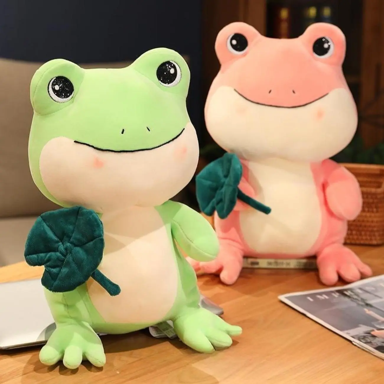 11-Inch Cuddly Green-Pink Frog Stuffed Animal, Soft Kawaii Aesthetic Long-Legged Lifelike Sitting Plushie, Bedtime Companion for Toddlers, Home Sofa Decor, Christmas Birthday Gift