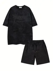 Men's Summer New Design Graphic Star Print Round Neck Crewneck Short Sleeve T-Shirt Set, Casual Fashionable Two-Piece, Trendy Streetwear Clothing, Menswear