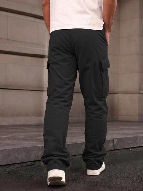 Men's Casual Cargo Pants, Wrinkled Design, Loose Fit Lightweight Sporty Style, Straight Leg Comfortable Daily Wear, Casual Streetwear Pants