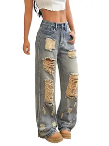 Jeavia Women's Plus Size Distressed Wide Leg Jeans - High Waisted Ripped Relaxed Fit Denim Pants 0XL-4XL sydney  sweeney  jeans  ad