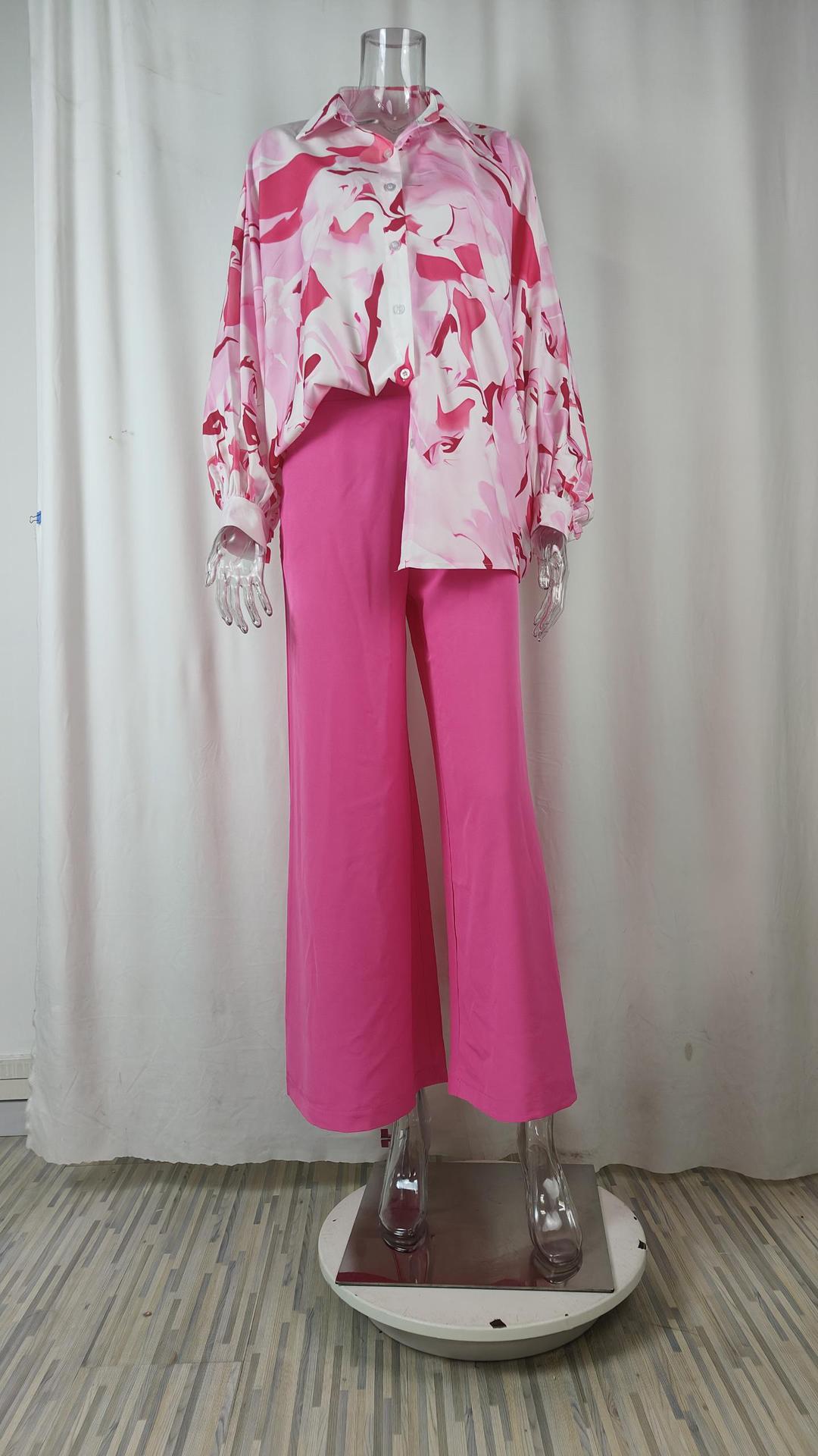 Loose And Elegant Casual Printed Shirt Top Wide Leg Pants Fashion Suit